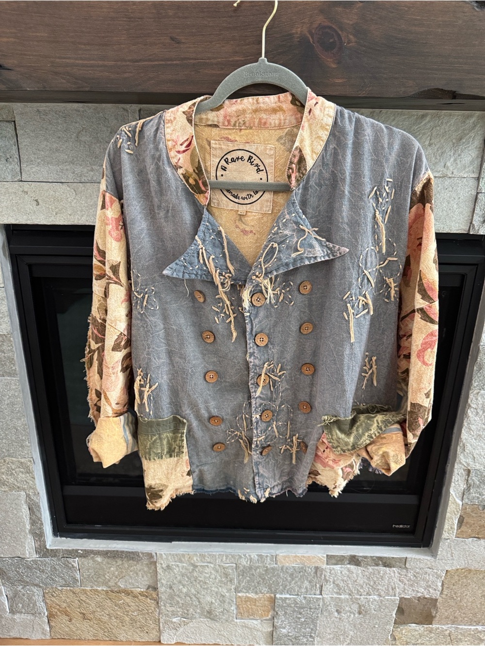 Embroidered Washed Blue Double-Breasted Jacket - Picture 2 of 7